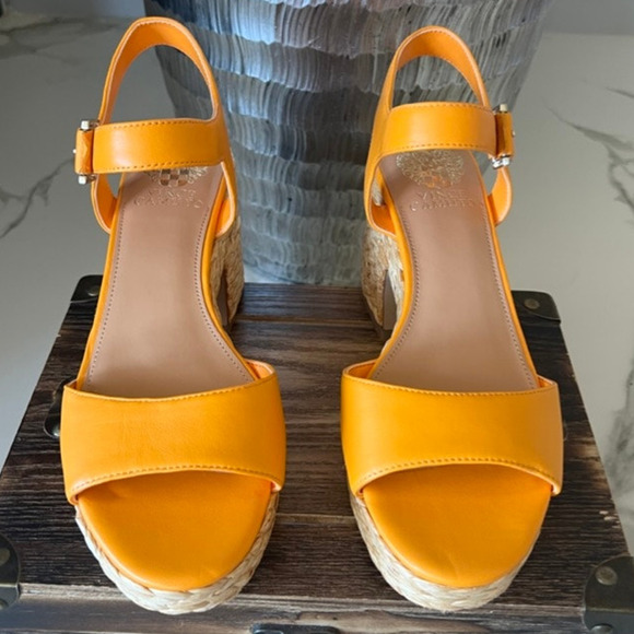 Vince Camuto Ranneli Leather Heeled Sandals in Mango - Picture 3 of 10